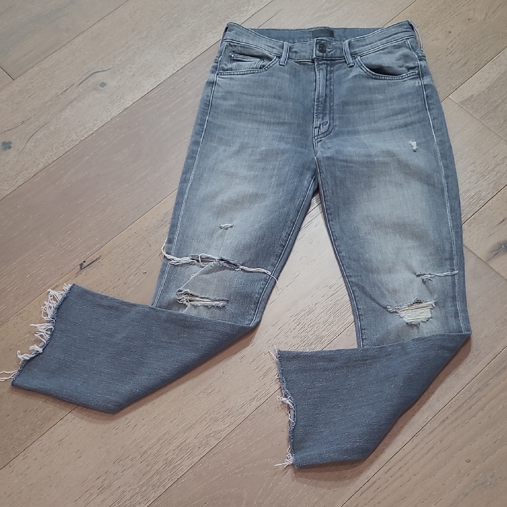 MOTHER The Insider Crop Step Fray Jeans Women's sz 26 Mid Rise Grey Denim